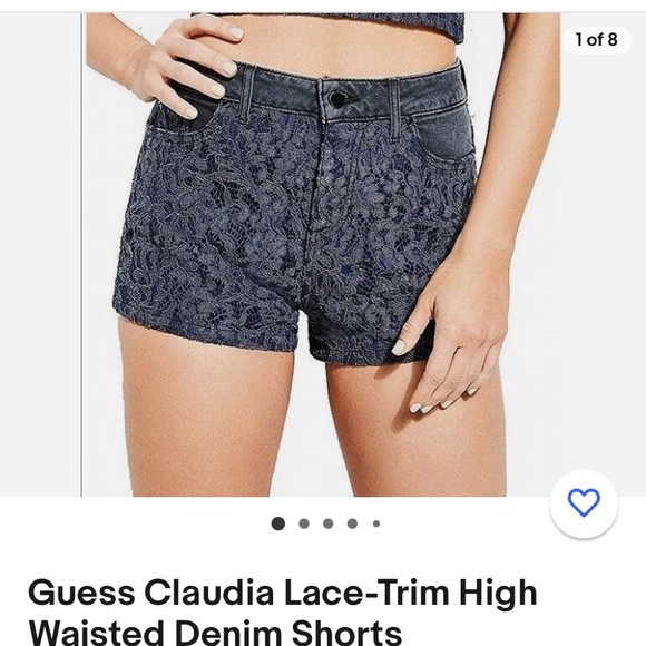 GUESS Womens Claudia Tinsel Blend Lace-Trim Denim Shorts Black 27 - Picture 3 of 9